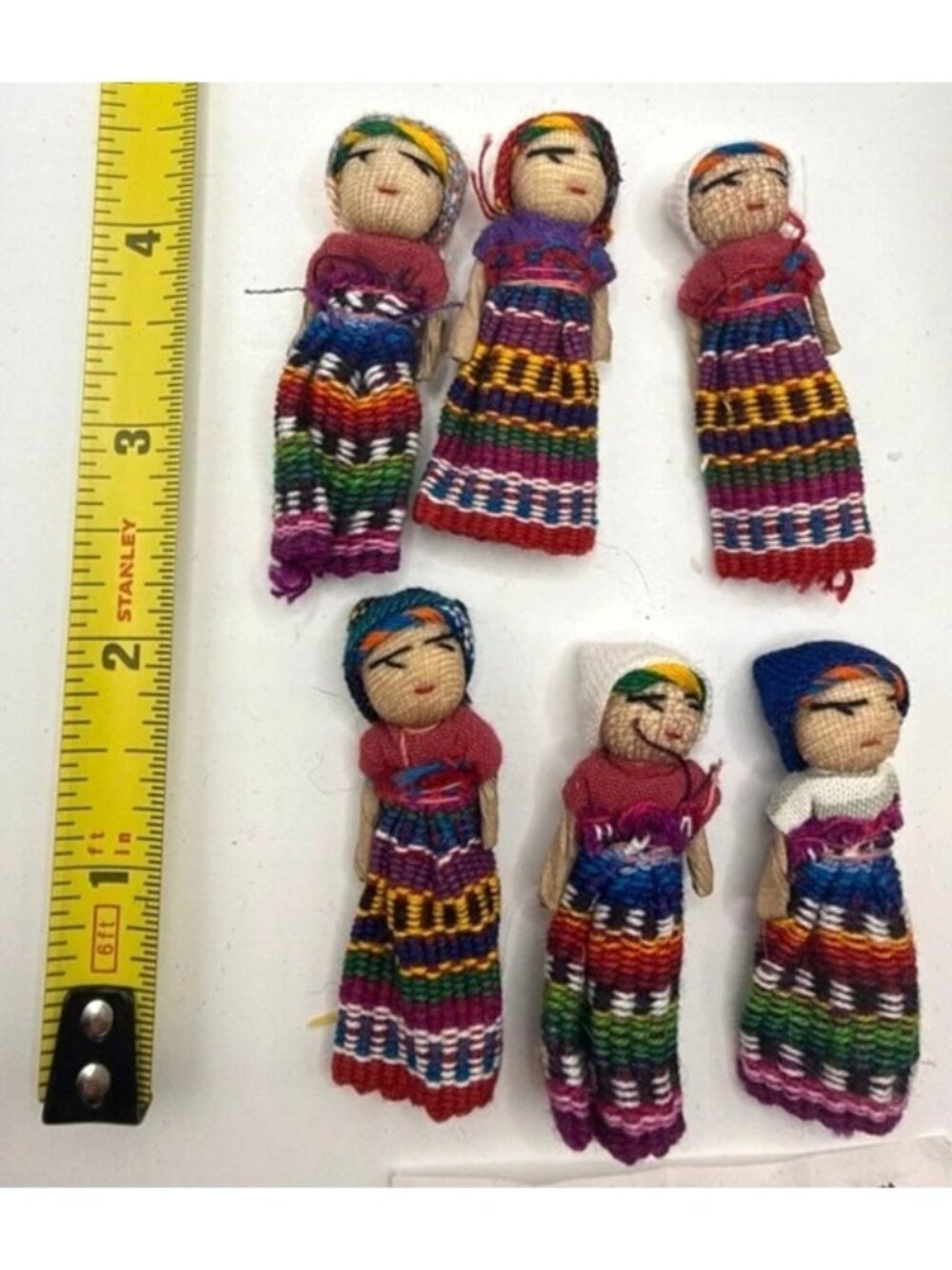 Vintage Guatemala Worry Dolls Set of 6 in Wooden Box Handmade Folk Art Tradition